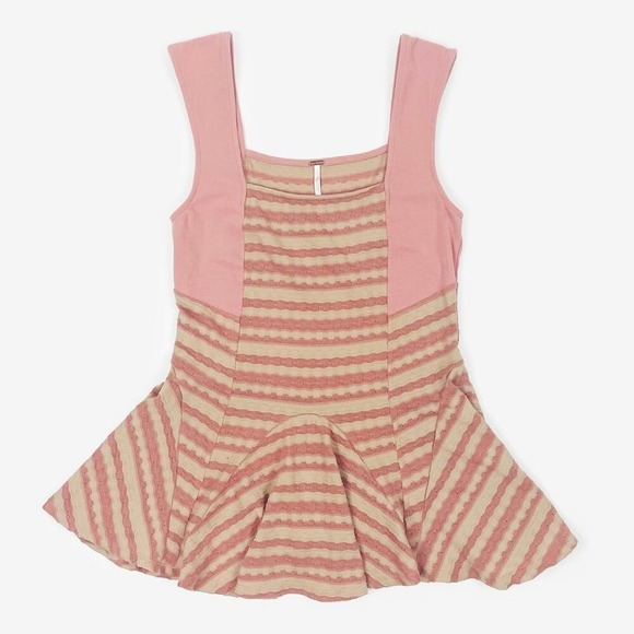 Free People Striped Peplum Top Size S Pink Cream Casual Soft Girl Romantic Retro - Picture 5 of 10